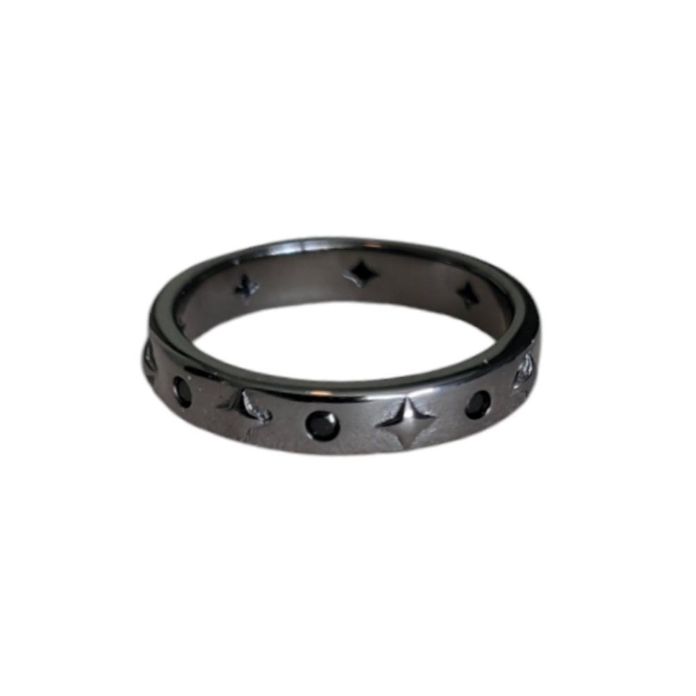 Pandora Black Minimalist Sterling Silver 925 ALE MET Band Ring Size 6.5, 7.5